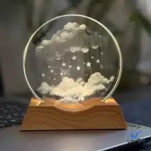 چراغ خواب شیشه ای دایره ای سایز8 طرح ابر و ستاره