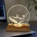 چراغ خواب شیشه ای دایره ای سایز8 طرح دختر و وال آبی