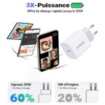 شارژر دیواری تایپ‌سی 20 وات همراه کابل تایپ‌سی به لایتنینگ یک متری یوگرین CD137 50698