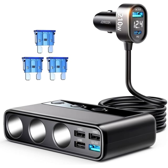 شارژر فندکی فست شارژ ماشین 210 وات تایپ‌سی و یو‌اس‌بی جویرم JR-CL06