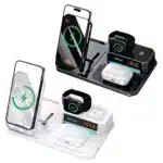 شارژر بی‌سیم 15 وات گوشی، ایرپاد و اپل‌واچ همراه اسپیکر و چراغ خواب گرین لاین GN6IN1MFWCBK GL-WC10
