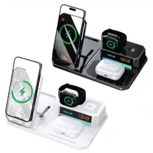 شارژر بی‌سیم 15 وات گوشی، ایرپاد و اپل‌واچ همراه اسپیکر و چراغ خواب گرین لاین GN6IN1MFWCBK GL-WC10