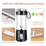 شیکر و آبمیوه گیری شارژی قابل حمل 380 میلی لیتر گرین لاین GNBLNDMPJBK - Image 4