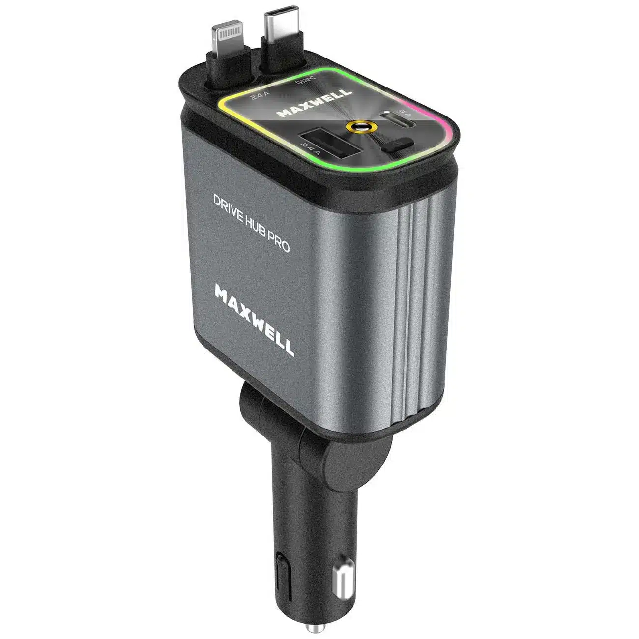 شارژر فندکی فست شارژ ماشین تایپسی و یواسبی 120 وات مکسول Maxwell Drive Hub Pro با کابل متصل تایپسی و لایتنینگ شارژر فندکی فست شارژ ماشین تایپسی و یواسبی 120 وات مکسول Maxwell Drive Hub Pro با کابل متصل تایپسی و لایتنینگ - Image 1