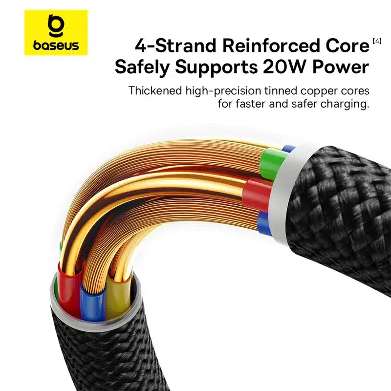 کابل USB-C به Lightning باسئوس مدل Baseus Dura Series PD 20W Fast Charging Cable 3 Baseus Cable For Iphone PD 20W Dura Series Fast Charging Cable Type-C to Lightning 1m Red+Black