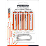 باتری قلمی شارژی  پورودو Porodo مدل PDAA25RB بسته 4 عددی لیتیومی