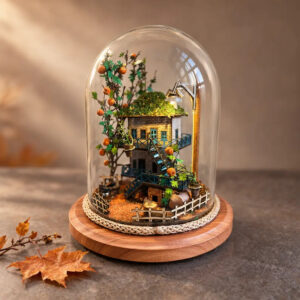Decorative glass dome featuring an autumn cottage in the north 1